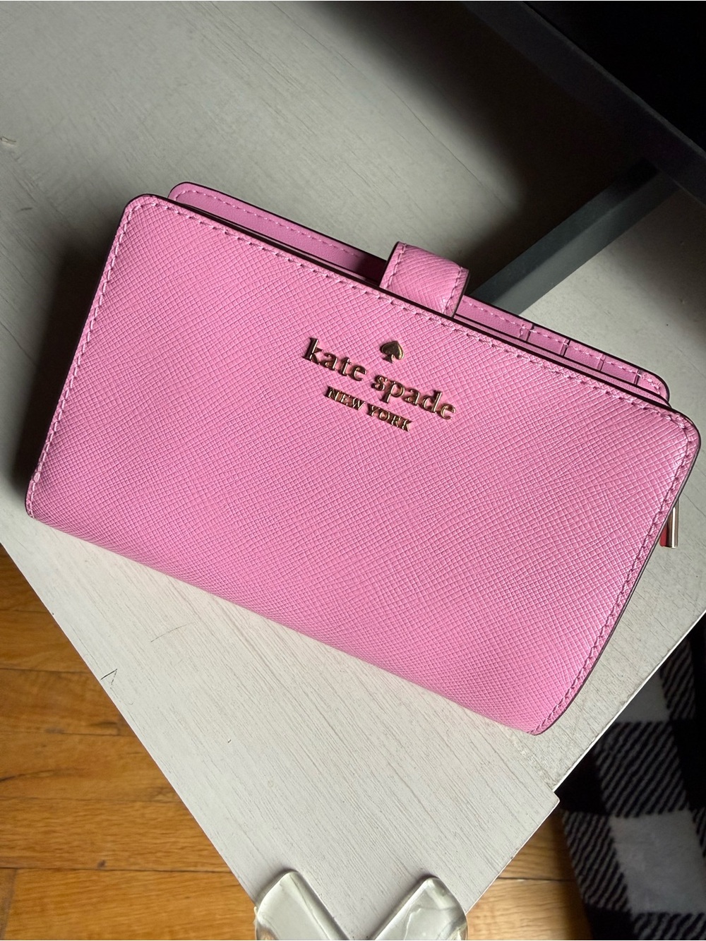 kate spade Pink Saffiano Zip & Snap Wallet with Gold Logo